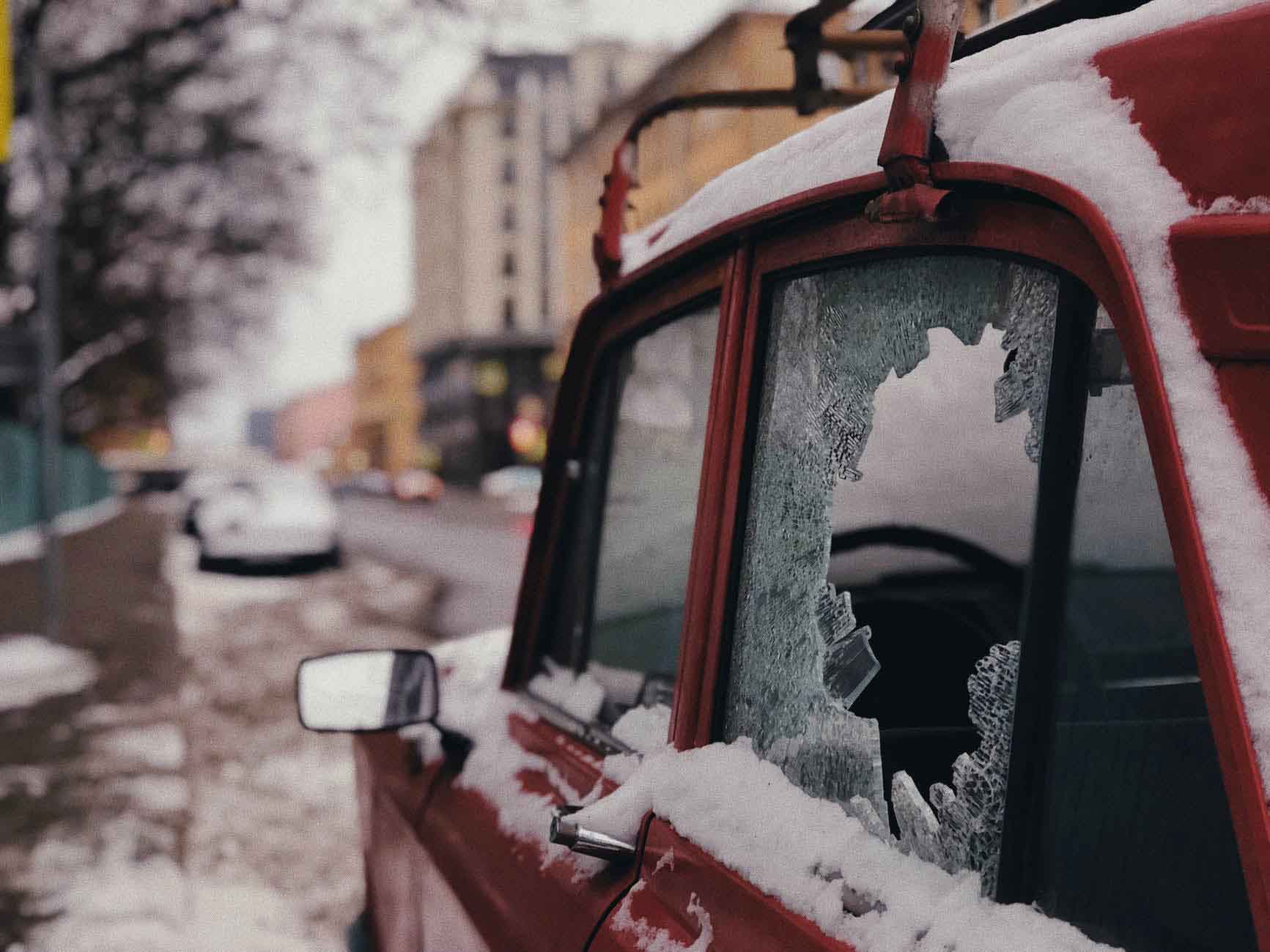A  car with a broken window